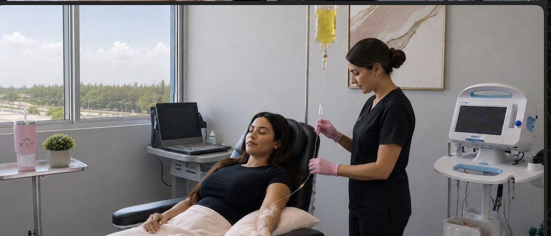 Miembro del equipo de LAMED preparando terapia IV para una paciente